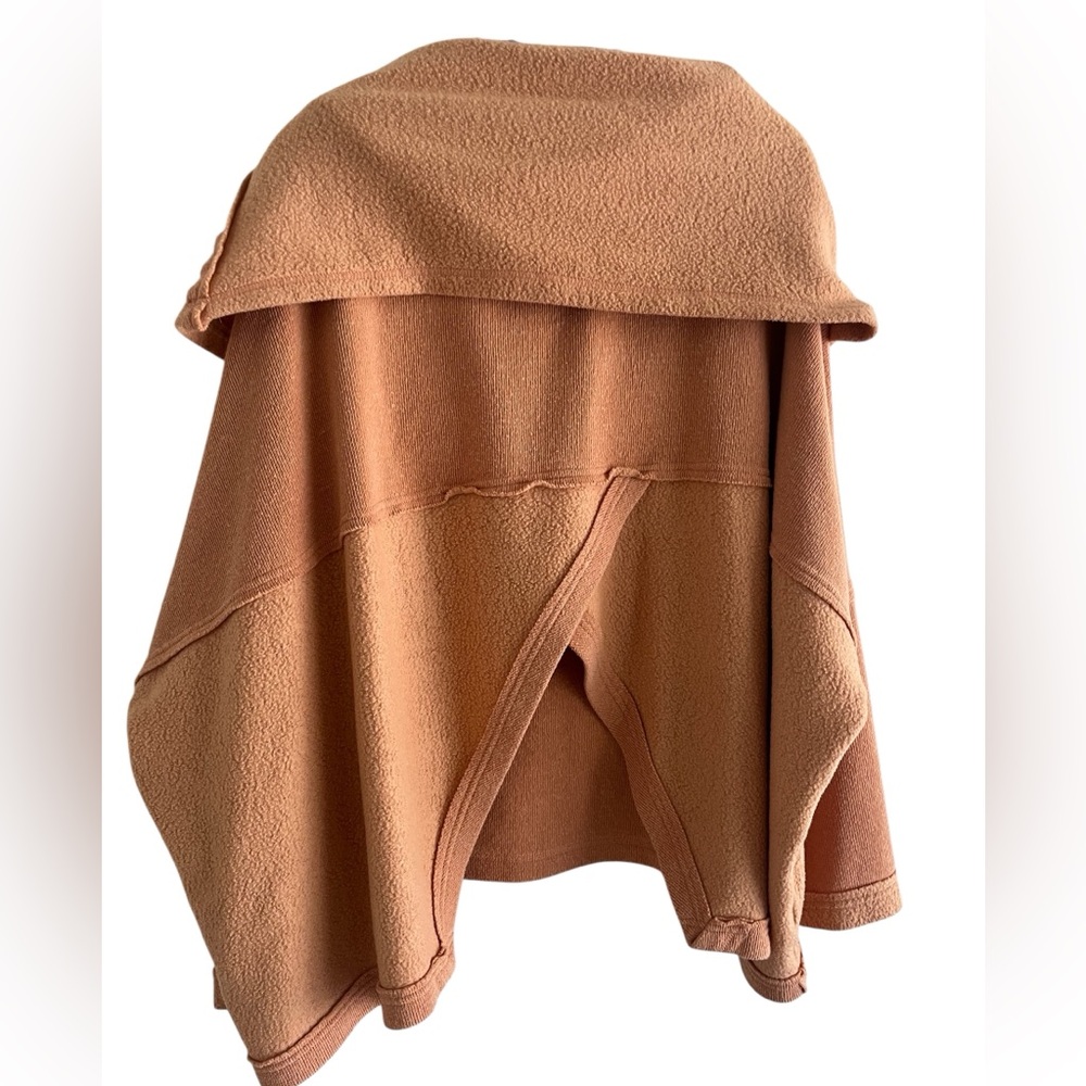 FREE PEOPLE Huntington Pullover Cowl Neck Open Back Peach Oversized Sweatshirt M - Picture 6 of 9